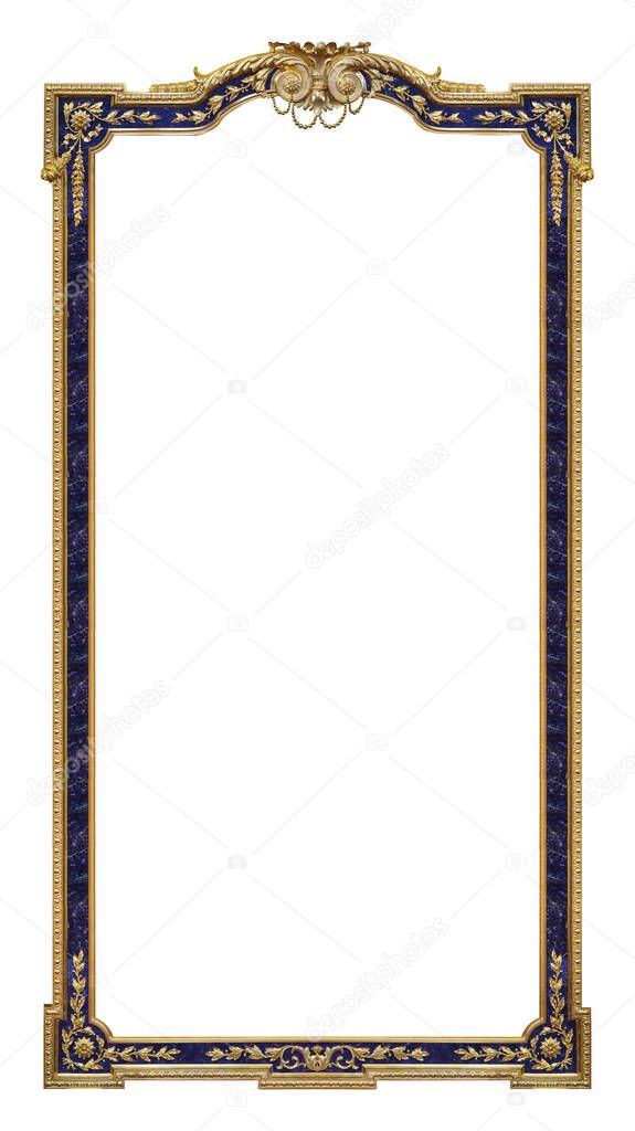 Panoramic golden frame for paintings, mirrors or photo isolated on white background. Design element with clipping path