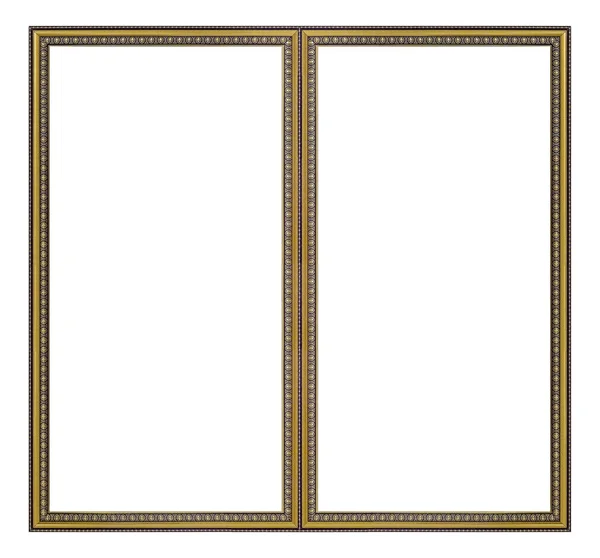 Double Golden Frame Diptych Paintings Mirrors Photos Isolated White Background — Stock Photo, Image