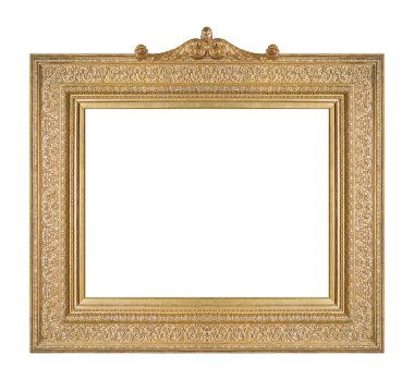 Beyaz arkaplanda izole edilmiş resimler, aynalar veya fotoğraf için altın çerçeve