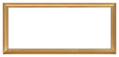 Beyaz arkaplanda izole edilmiş resimler, aynalar veya fotoğraf için panoramik altın çerçeve