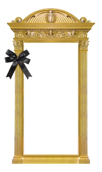 Золотая Рамка Черным Траурным Бантом Картин Зеркал Фотографий Изолированных Белом — стоковое фото