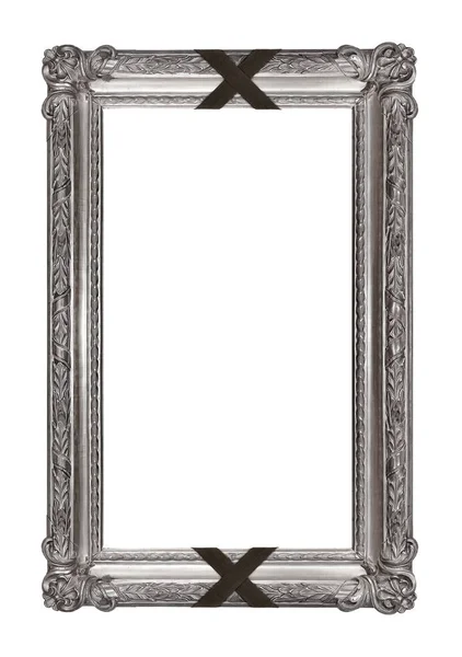 Ασημένιο Πλαίσιο Μαύρη Πένθιμη Κορδέλα Για Πίνακες Καθρέφτες Φωτογραφία Λευκό — Φωτογραφία Αρχείου