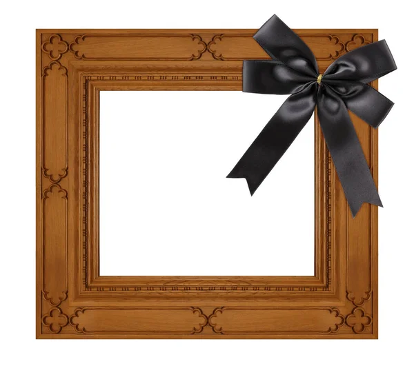 Wooden Frame Black Mourning Ribbon Paintings Mirrors Photo Isolated White — Stock Photo, Image