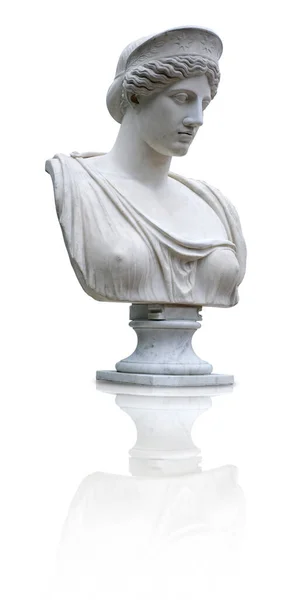 Mramorová Antická Busta Starověké Řecké Domácí Bohyně Héry Izolované Bílém — Stock fotografie