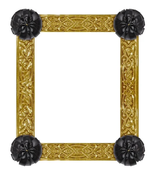 Goldener Rahmen Mit Schwarzer Trauerschleife Für Gemälde Spiegel Oder Foto — Stockfoto