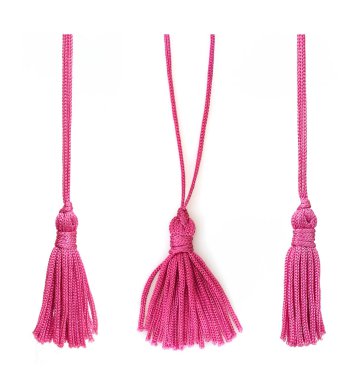 Grafik kavramları oluşturmak için beyaz arkaplanda izole edilmiş pembe ipek püsküller kümesi