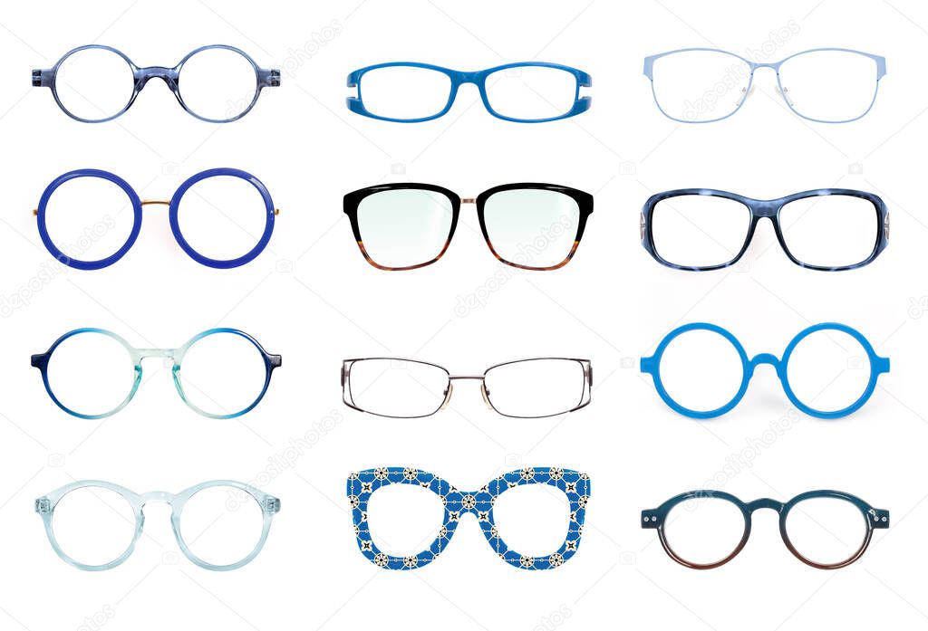 Set of glasses isolated on white background for applying on a portrait