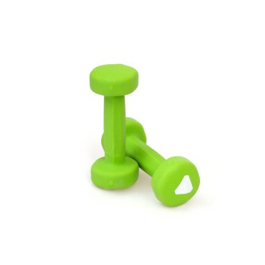 Spor aktiviteleri için yeşil halterler beyaz arkaplanda izole edildi