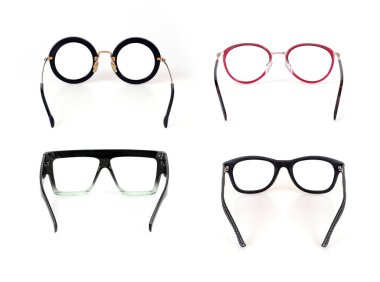 Bir portre üzerine başvurmak için beyaz arkaplanda izole edilmiş gözlük seti