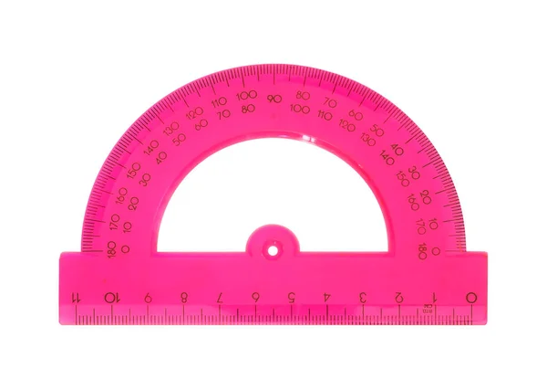 Pink Protractor Measuring Angle Isolated White Background — Stock Photo, Image