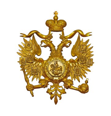 Beyaz arka planda izole edilmiş çift başlı altın kartal. Kırpma yolu ile tasarım ögesi