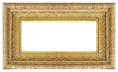 Beyaz arka planda izole edilmiş resimler, aynalar veya fotoğraf için panoramik altın çerçeve. Kırpma yolu ile tasarım ögesi