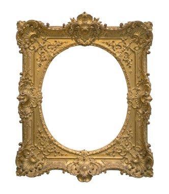 Tablolar, aynalar veya beyaz arka planda izole edilmiş fotoğraf için altın çerçeve. Kırpma yolu ile tasarım ögesi