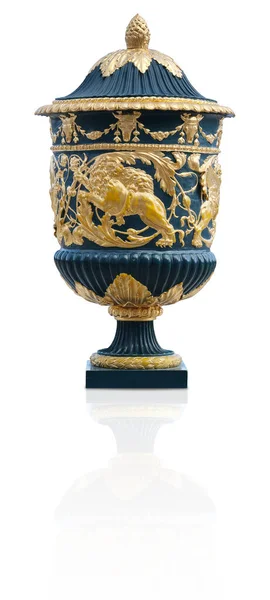 Dekorativní Zelená Váza Zlatými Antickými Ornamenty Izolovanými Bílém Pozadí Navrhnout — Stock fotografie