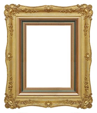 Tablolar, aynalar veya beyaz arka planda izole edilmiş fotoğraf için altın çerçeve. Kırpma yolu ile tasarım ögesi