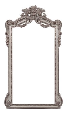 Beyaz arka planda izole edilmiş resimler, aynalar veya fotoğraf için panoramik gümüş çerçeve. Kırpma yolu ile tasarım ögesi