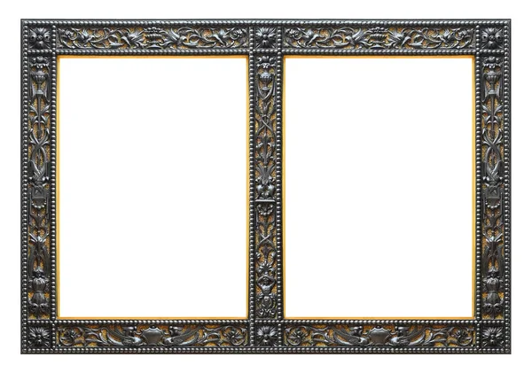 Double Silver Gold Frame Diptych Paintings Mirrors Photos Isolated White — Stock Photo, Image