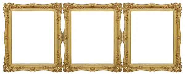 Drievoudig Gouden Frame Drieluik Voor Schilderijen Spiegels Foto Geïsoleerd Witte — Stockfoto