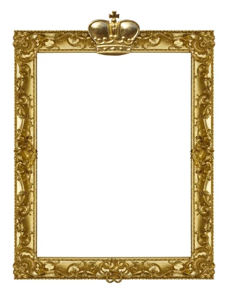 Gouden Frame Met Kroon Voor Schilderijen Spiegels Foto Geïsoleerd Witte — Stockfoto