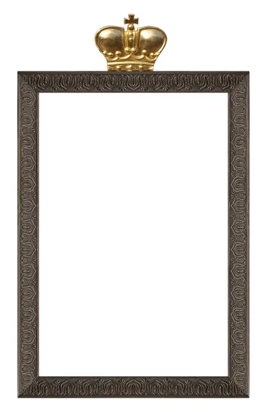 Moldura Madeira Com Coroa Dourada Para Pinturas Espelhos Fotos Isoladas — Fotografia de Stock