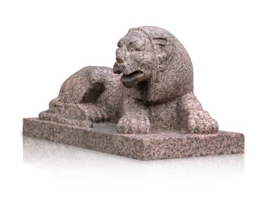 Beyaz arka planda taş aslan heykeli var. Kırpma yolu ile tasarım ögesi