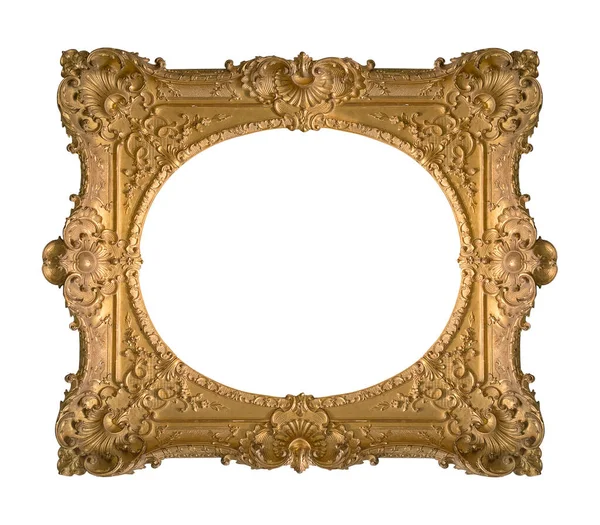 白色背景下孤立的绘画 镜子或照片的金框 具有剪切路径的设计元素 — 图库照片