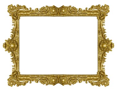 Tablolar, aynalar veya beyaz arka planda izole edilmiş fotoğraf için altın çerçeve. Kırpma yolu ile tasarım ögesi
