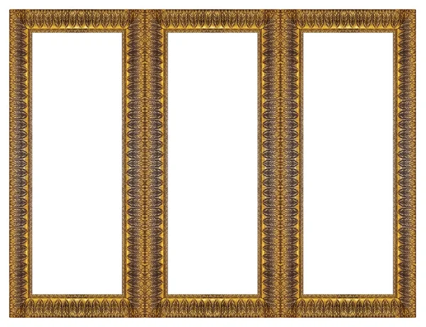 Cadre Triple Doré Triptyque Pour Tableaux Miroirs Photos Isolés Sur — Photo