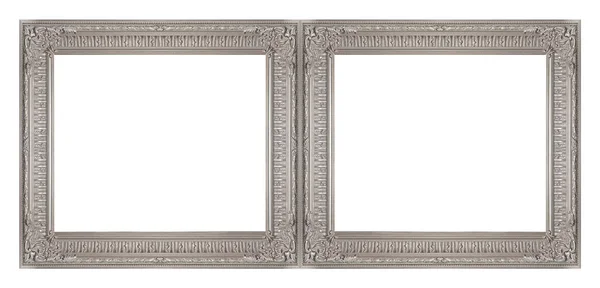 Double Silver Frame Diptych Paintings Mirrors Photos Isolated White Background — Stock Photo, Image