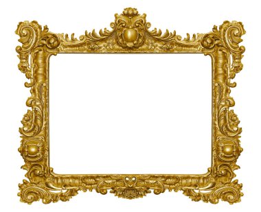 Tablolar, aynalar veya beyaz arka planda izole edilmiş fotoğraf için altın çerçeve. Kırpma yolu ile tasarım ögesi
