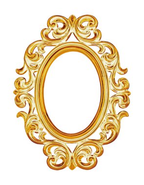 Beyaz arka planda izole edilmiş resimler, aynalar ya da fotoğraf için altın oval çerçeve. Kırpma yolu ile tasarım ögesi