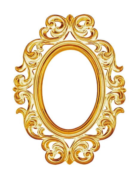 Золотая Овальная Рамка Картин Зеркал Фотографий Изолированных Белом Фоне Элемент — стоковое фото