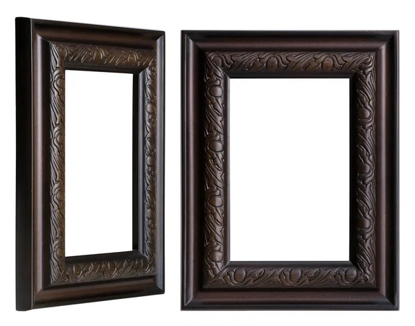 正面的木制画框 镜子或照片 白色背景下的透视 — 图库照片