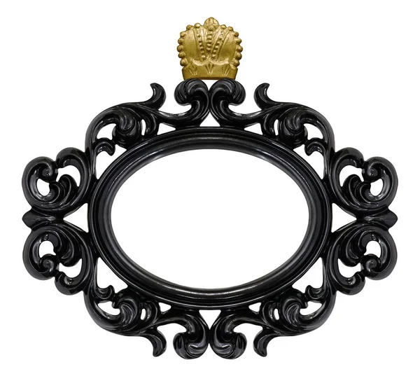 Schwarzer Ovaler Holzrahmen Mit Goldener Krone Für Gemälde Spiegel Oder — Stockfoto
