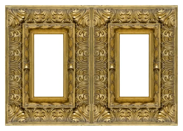 Double Golden Frame Diptych Paintings Mirrors Photos Isolated White Background — Stock Photo, Image