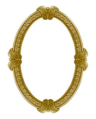 Beyaz arka planda izole edilmiş resimler, aynalar ya da fotoğraf için altın oval çerçeve. Kırpma yolu ile tasarım ögesi