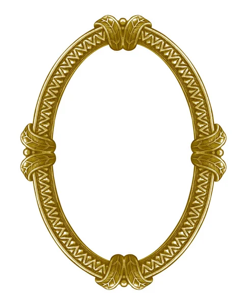 Beyaz arka planda izole edilmiş resimler, aynalar ya da fotoğraf için altın oval çerçeve. Kırpma yolu ile tasarım ögesi