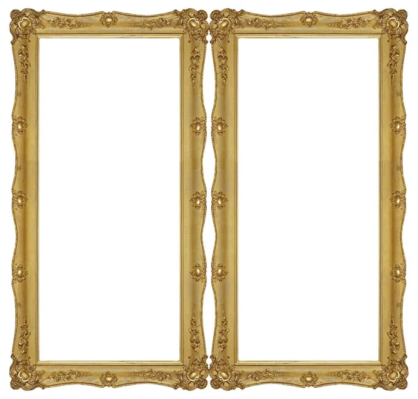 Double Golden Frame Diptych Paintings Mirrors Photos Isolated White Background — 图库照片