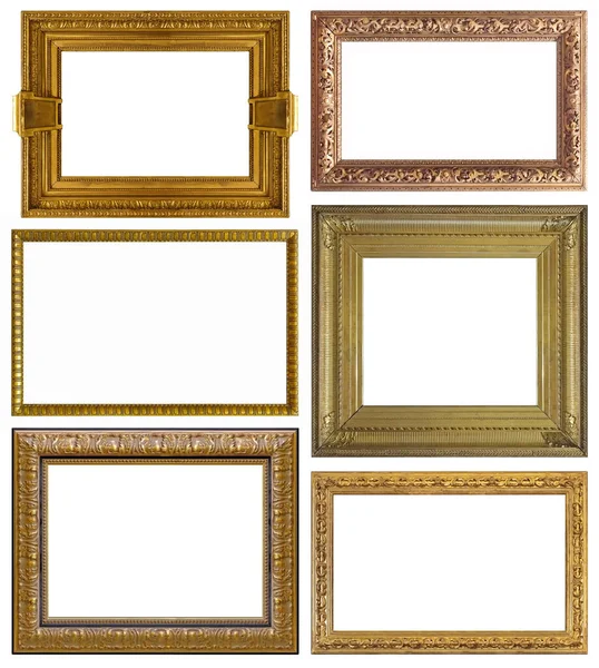 Goldrahmen Für Gemälde Spiegel Oder Foto Isoliert Auf Weißem Hintergrund — Stockfoto