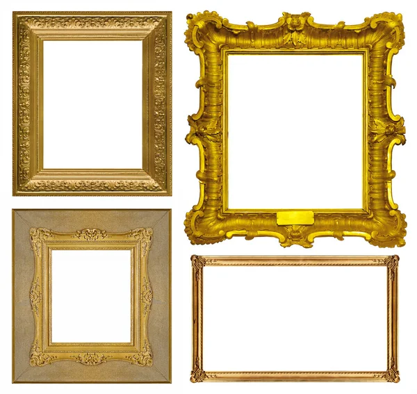 Набор Золотых Рам Картин Зеркал Фотографий Белом Фоне — стоковое фото
