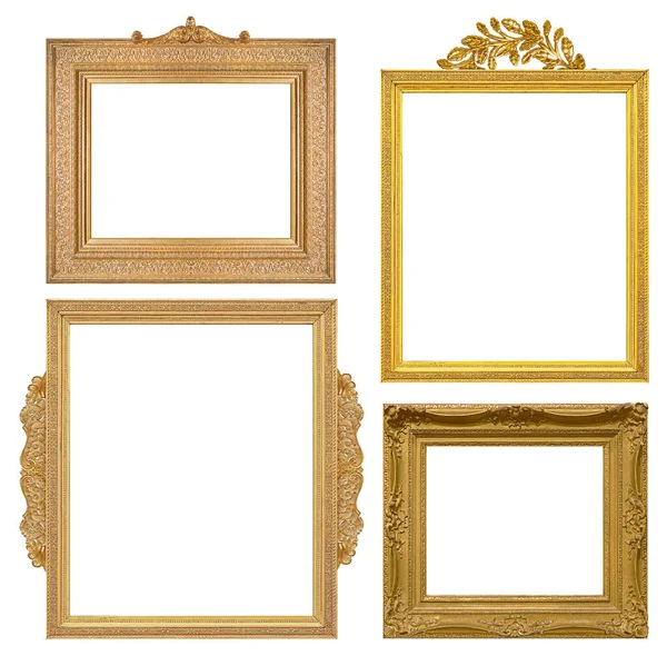 Set Golden Frames Paintings Mirrors Photo Isolated White Background — Stock Photo, Image