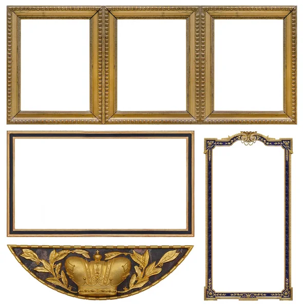 Set Van Gouden Lijsten Voor Schilderijen Spiegels Foto Een Witte — Stockfoto