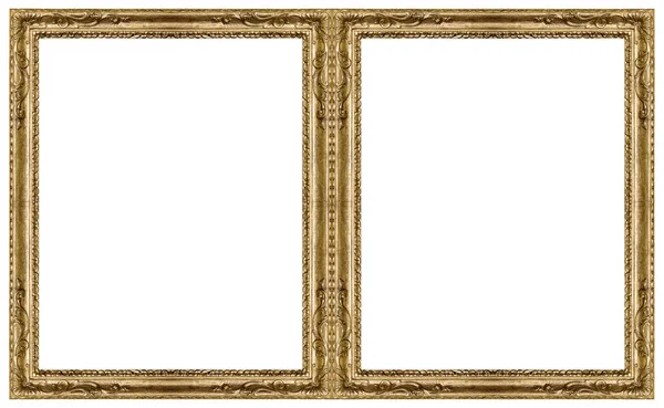 Double Golden Frame Diptych Paintings Mirrors Photos Isolated White Background — Stock Photo, Image