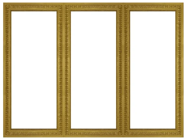 Triple Golden Frame Triptych Paintings Mirrors Photos Isolated White Background — Stock Photo, Image