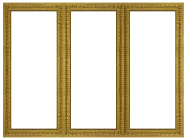 Drievoudig Gouden Frame Drieluik Voor Schilderijen Spiegels Foto Geïsoleerd Witte — Stockfoto