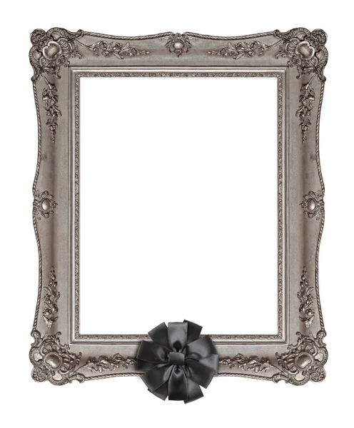 Ασημένιο Πλαίσιο Μαύρη Πένθιμη Κορδέλα Για Πίνακες Καθρέφτες Φωτογραφία Λευκό — Φωτογραφία Αρχείου