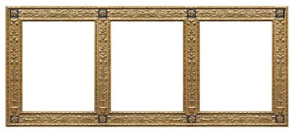 Триразова Золота Рамка Триптих Картин Дзеркал Або Фотографій Ізольованих Білому — стокове фото