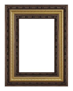 Beyaz arka planda izole edilmiş resimler, aynalar veya fotoğraf için ahşap çerçeve