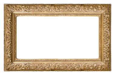 Beyaz arka planda izole edilmiş resimler, aynalar veya fotoğraf için panoramik altın çerçeve. Clipping pat ile tasarım ögesi