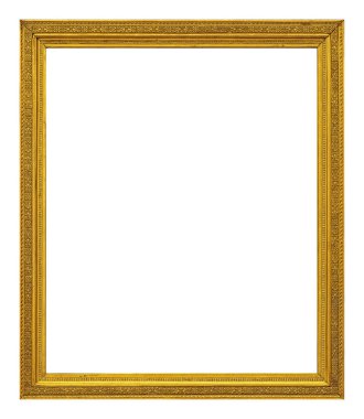 Tablolar, aynalar veya beyaz arka planda izole edilmiş fotoğraf için altın çerçeve. Kırpma yolu ile tasarım ögesi